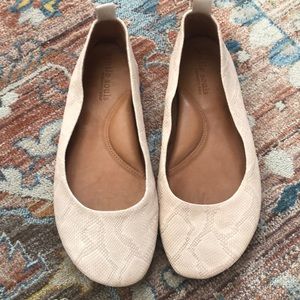 GENTLE SOULS snake skin print leather blush flats